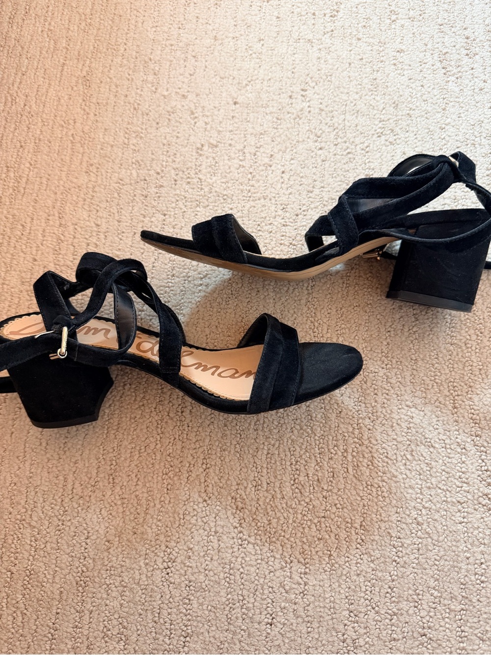 Sam Edelman Black Suede Strappy Block Heel Sandals